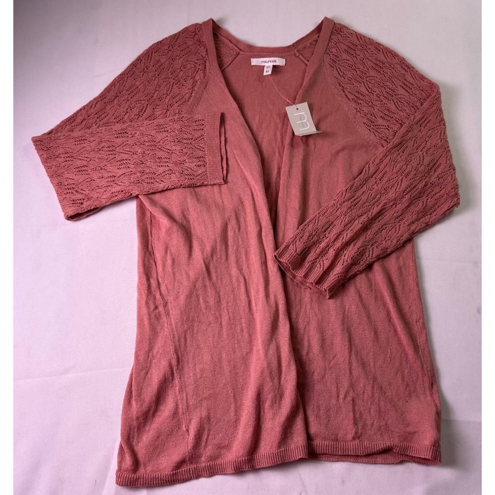NWT Maurices Mauve Dusty Rose‎ Pink Cardigan Crochet Floral Sleeves XL Boho